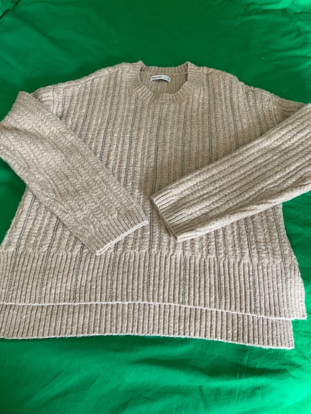 Nine West Men's Crewneck Cable Sweater in Light Beige